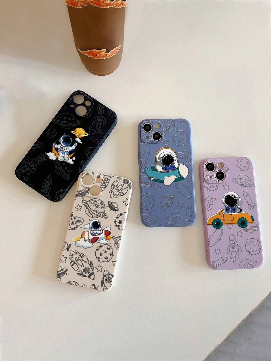 4pcs Cartoon Astronaut Print Phone Case With Precise Holes, Compatible With P14pro Max, 3d P13, Cartoon P11, Painted P12, Anti-Fall Xr, Cartoon 78ges2, Xs, P15 Samsung Galaxy Series: A03s, A03core, A04, A12, A13, A14, A21s, A22, A23, A24, A32, A33a34, A5, A51, A52, A53, A54, A71, A72, A73, S20fe, S21, S22, Xiaomi & Redmi Series: Redmi 9, Redmi 9a, Redmi 10a, Redmi 10c, Redmi, Redmi Note9, Redmi Note10, Redmi Note11, Redmi Note12, Redmi 12, Redmi 12c - Multicolor - View 1