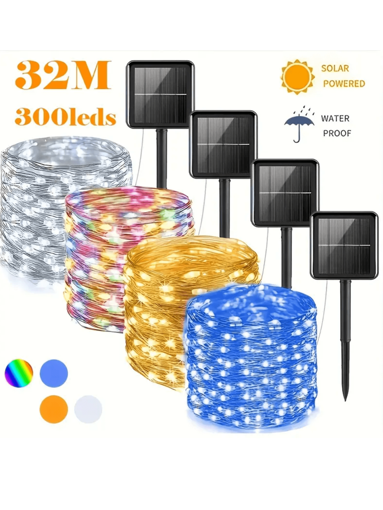 1pc Solar Powered Led Copper Wire/ String Light In 7m/12m/22m/32m