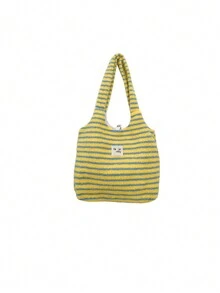 1pc Solid Color Pu Material Lock Catch Hand Bag & Crossbody Bag For Girls, Suitable For Daily Use - Yellow - View 1