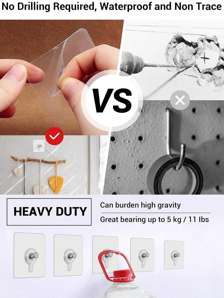 1pc/10/20 Pcs Of Photo Frame Wall Hooks, Transparent And Reusable