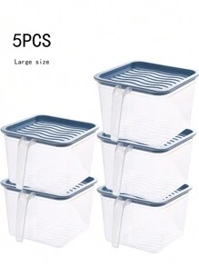 5pcs/Set Fridge Storage Box With Lid, Stackable Refrigerator Organizer Container For Kitchen, Cabinet - Blue - View 1