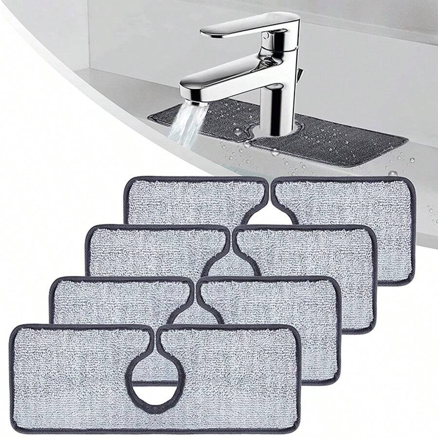 1pc Reusable Kitchen Sink Faucet Splash-Proof Water Pad, Bathroom Basin Faucet Water-Absorbing Mat, Superfine Fiber Water-Absorbing Mat - Light Grey - View 1