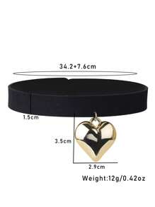 1條復古心形吊墜韓國絨面頸鍊,短款領圈頸鍊女士晚宴日常飾品 - 黑色 - 查看 8