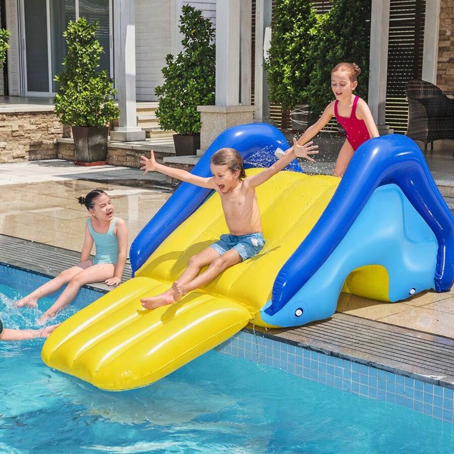 Resbaladilla Inflable Deportes Acuáticos Infantil Para Niñas y Niños en Piscina Alberca Tobogán Portatil Hinchable - Amarillo - Ver 1