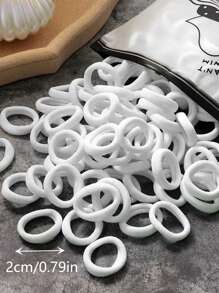 100pcs Women's White Y2k Mini Hair Ties, Simple Style Elastic Hair Ties For Everyday & Hair Decoration Accessories Casual Valentine's Day Valentines Ponytail Holders Hair Elastics Hair Rubber Bands Scrunchies Hair Rope, Hair Bobbles Head Accessories Elastic Band - White - View 2