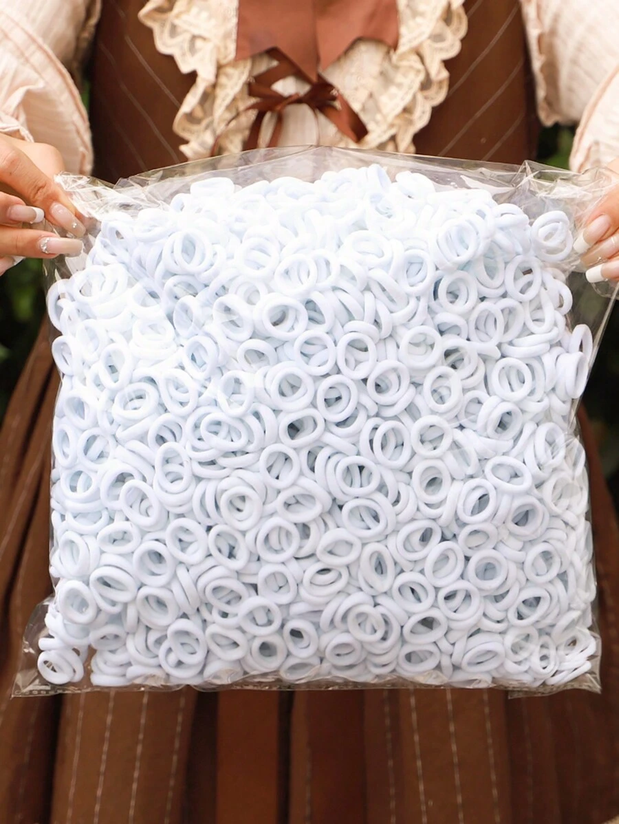 100pcs Women's White Y2k Mini Hair Ties, Simple Style Elastic Hair Ties For Everyday & Hair Decoration Accessories Casual Valentine's Day Valentines Ponytail Holders Hair Elastics Hair Rubber Bands Scrunchies Hair Rope, Hair Bobbles Head Accessories Elastic Band - White - View 1