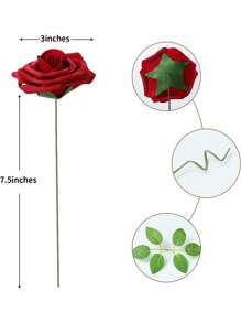 1/27入組人造玫瑰花，非常適合情人節DIY婚禮新娘花束中心裝飾，新娘禮物，派對和家居花卉裝飾，酒紅和白色 - 紅色 - 查看 3