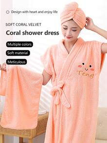 3入組家庭浴袍,浴巾和吸髮帽,菠蘿珊瑚絨柔軟舒適交叉綁帶長袍和吸髮帽,客廳家居臥室浴室裝飾,旅行用品,婚禮,派對,生日,男士媽媽爸爸朋友禮物,新年,配件,有趣的禮物 - 粉色 - 查看 4
