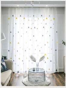 1 Panneau Rideaux En Tulle Brodé Géométrique Jaune Pour Le Salon, Tissu En Maille Tulle Pour La Chambre D'enfant, Cortinas En Fil