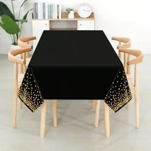 Lordwey 137x274cm一次性白色矩形金點防水宴會餐桌布,適用於生日婚禮派對裝飾 - 黑色 - 查看 4