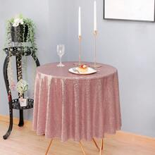 1pc Round Sequin Tablecloth, Glitter Gold Draping Sequin Fabric Tablecloth For Wedding, Birthday Party, Bridal Shower