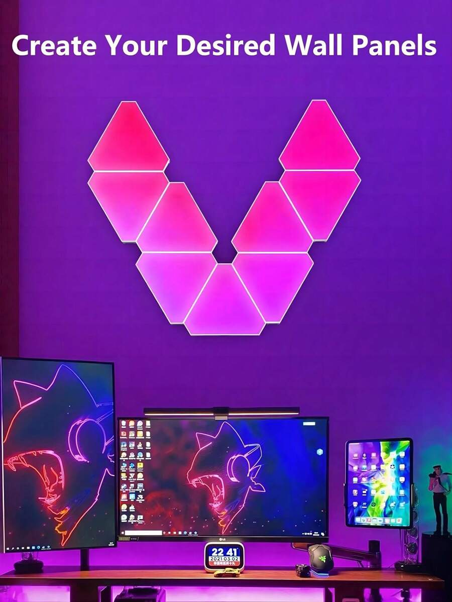 12/10/6/3 قطع أضواء LED مثلثية ذكية RGB، يمكن توصيلها لإنشاء أشكال DIY الخاصة بك، تتزامن مع الموسيقى، ديكور منزلي مثالي، حفلة & هدية لغرفة النوم، غرفة المعيشة، غرفة الألعاب!