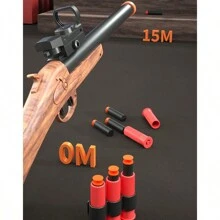1pc Pump-Action Soft Dart Shotgun S686, Shell Ejecting Blaster Toy Gun - Brown - View 4