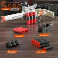1pc Pump-Action Soft Dart Shotgun S686, Shell Ejecting Blaster Toy Gun - Brown - View 1