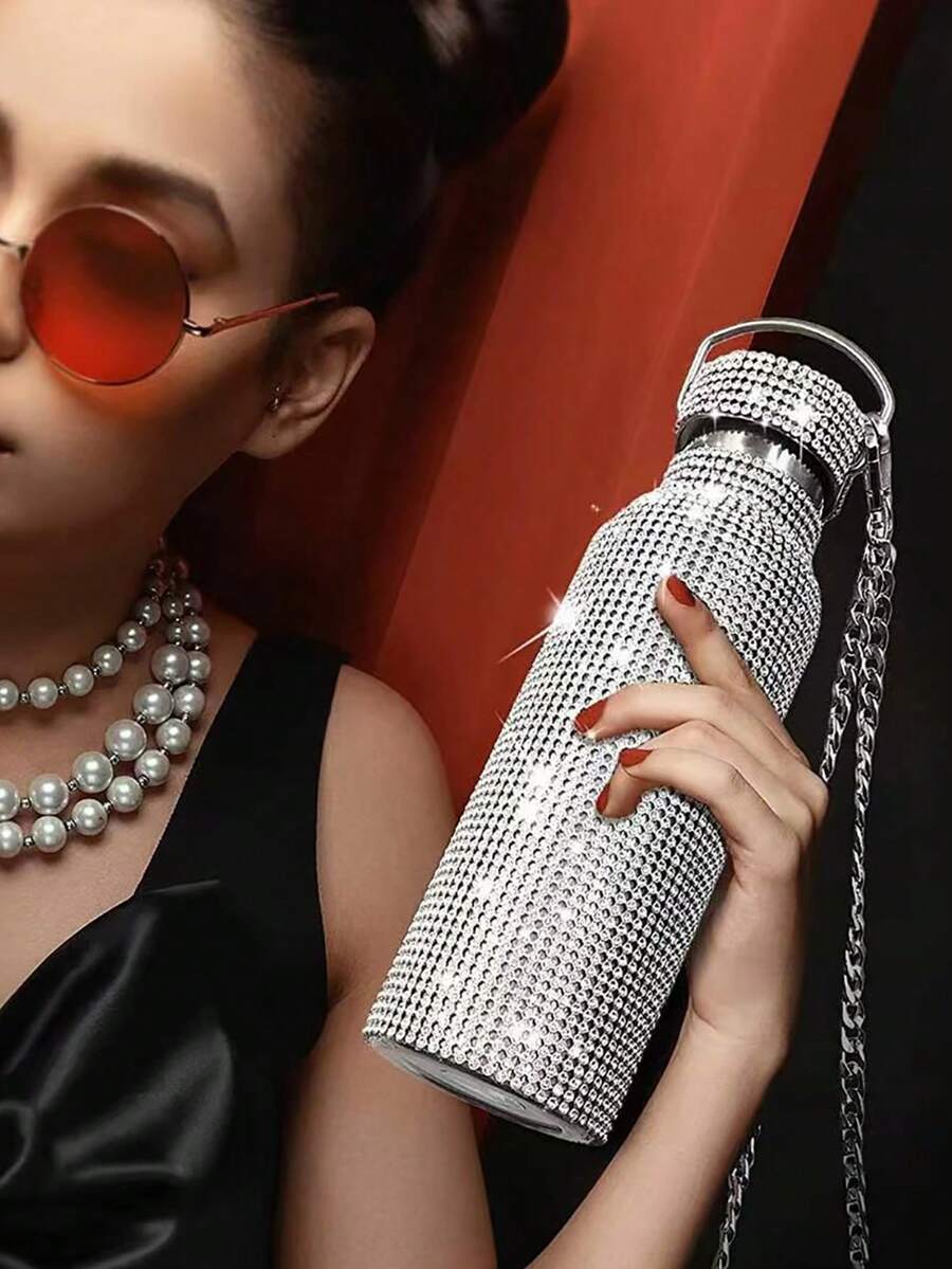 1 件裝大容量鑽石保溫杯,美式保溫戶外水瓶,聖誕萬聖節禮品杯 - 銀色 - 查看 1