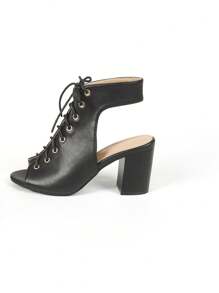 Women's Fashionable High Top Lace-Up High Heels Sandals - Black - View 7