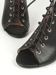 Women's Fashionable High Top Lace-Up High Heels Sandals - Black - View 6