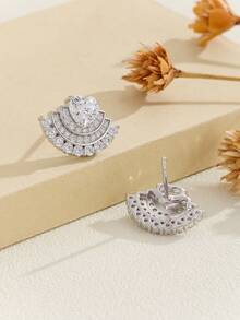 1對豪華心形立方氧化鋯與925純銀耳釘,適合日常佩戴和約會,送禮自用兩相宜 - 銀色 - 查看 5