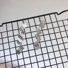 1對時尚多變的復古美元女式垂墜耳環,嘻哈風格打印長流蘇吊墜 - 復古銀色 - 查看 8