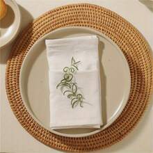 6pcs 40*40cm/15.7*15.7inch White Bamboo Weave Hemmed Napkins For Table Decoration - White - View 3