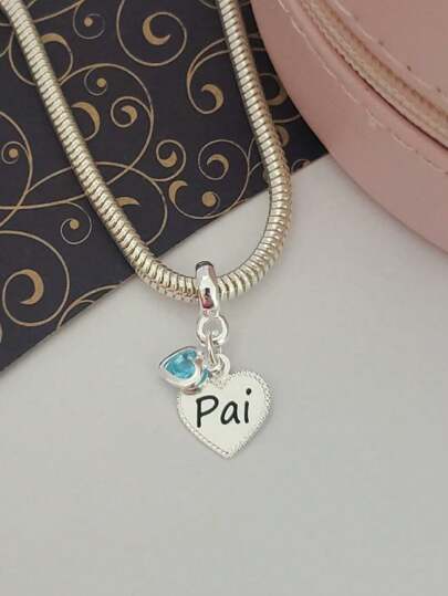 Berloque Pai com Coração Azul Banhado a Prata