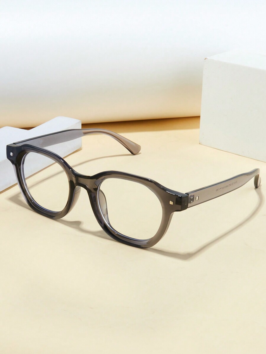 1pc Women's Square & Round Frame Studded Transparent Lens Bluelight