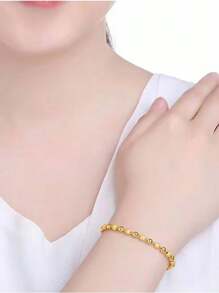 1pc Women's Bracelet, Simple Design Matte Beaded Bracelet, Birthday Gift - Gold - View 6