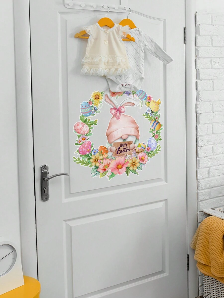 1片復活節兔子形狀創意門貼家居裝飾自粘牆貼 - 彩色 - 查看 1