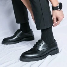 Men's Classic Simple Oxford Shoes, Glossy Black Professional/Work Shoes, Soft Leather & Sole, Comfortable & Casual Business/Formal Shoes - Black - View 5