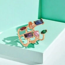 2024 Spring Recommended European And American Exaggerated Seven Color Internet Celebrity Style. Made Of Pure Brass, Crafted And Inlaid With Colored By Hand, Suitable For Women's Festival/Lovers/Gifts/Parties/Daily Accessories. - Heart Shape/Copper Colorful Heart Shape Zirconia Ring - View 3