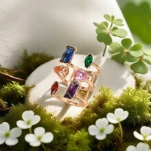 2024 Spring Recommended European And American Exaggerated Seven Color Internet Celebrity Style. Made Of Pure Brass, Crafted And Inlaid With Colored By Hand, Suitable For Women's Festival/Lovers/Gifts/Parties/Daily Accessories. - Heart Shape/Copper Colorful Heart Shape Zirconia Ring - View 1