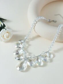 1pc European And American Style High-End Fashion Glass Crystal Beaded Necklace Suitable For Women's Daily Wear - White - View 2