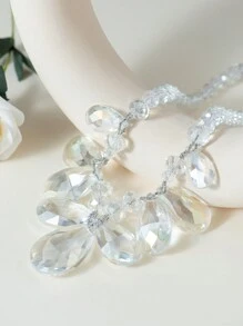 1pc European And American Style High-End Fashion Glass Crystal Beaded Necklace Suitable For Women's Daily Wear - White - View 3