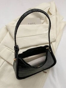 New Crocodile Pattern Simple & Fashionable Commute Shoulder Bag, Ideal For Women, Daily, Work, Casual, Date, Gift - Black - View 10