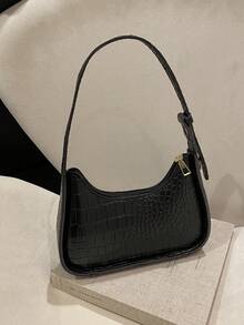 New Crocodile Pattern Simple & Fashionable Commute Shoulder Bag, Ideal For Women, Daily, Work, Casual, Date, Gift - Black - View 2