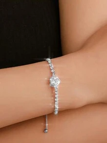 1pc Bride Style European And American Fashionable And Elegant Heart Adjustable Bracelet For Women, Versatile Street Style - Silver - View 1