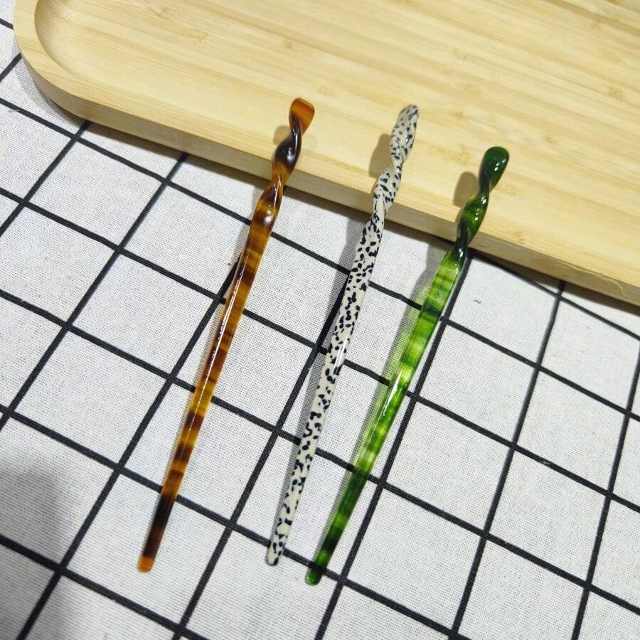 女士醋酸纖維髮夾,現代極簡風格日常髮夾,優雅設計可用於髮髻/捲髮 - 綠色 - 查看 1