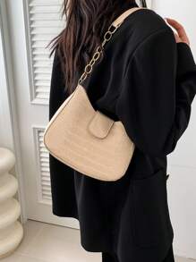 米色pu優雅簡約鱷魚紋肩背包,可容納大量物品,鏈條裝飾和扣環設計。適用於女性的日常上下班、購物、旅遊、假日、聚會、化妝存儲,以及作為送給女友或女性朋友的禮物,應節日或生日需求選擇。是時尚青年和時髦人士的流行時尚單品。 - 米色 - 查看 1