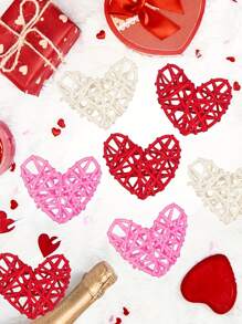 5pcs,Valentine'S Day Heart Shaped Rattan Balls Decorations, Heart Shaped Wicker Balls Decorative For Valentine'S Day Home Decor DIY Filler Ornament Wedding Table Decoration (Random Color) - Multicolor - View 6