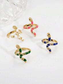 1pc Gorgeous & Personalized Open Snake Shaped Zirconia Ring For Women, Perfect For Dating Or Party, Gift - Multicolor - View 1