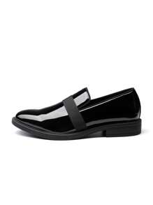 Men Dress Tuxedo Shoe Slip-On Classic Patent Leather Loafers For Formal Events And Special Occasions Christmas Style - Black - View 3