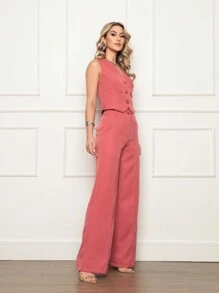 Women Two-Piece Outfits - 乾枯玫瑰色 - 查看 3