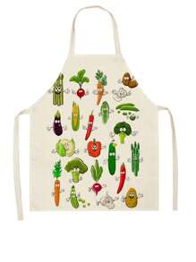 1pc Fashionable Vegetable Print Linen Apron - Red - View 1