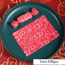 100PCS Valentine's Day Heart Wrapping Paper Chocolate Candy Packaging Paper New Year Valentine's Day Small Gift Wedding Party Gift Bags - Red - View 4