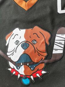 Boyfriend Style Men Cartoon Digital Print Breathable Ice Hockey Sport T-Shirt - màu đen - Xem 4