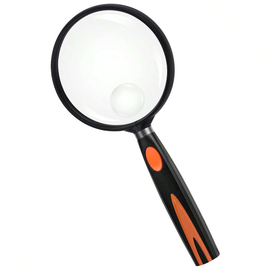 High Definition Magnifying Glass, Elderly Reading Aid, Children Science Handheld Magnifier For Enlarging Text, Portable Handheld Magnifying Glass With 10x Magnification And 30x Auxiliary Mirror, 75mm - Orange - View 1