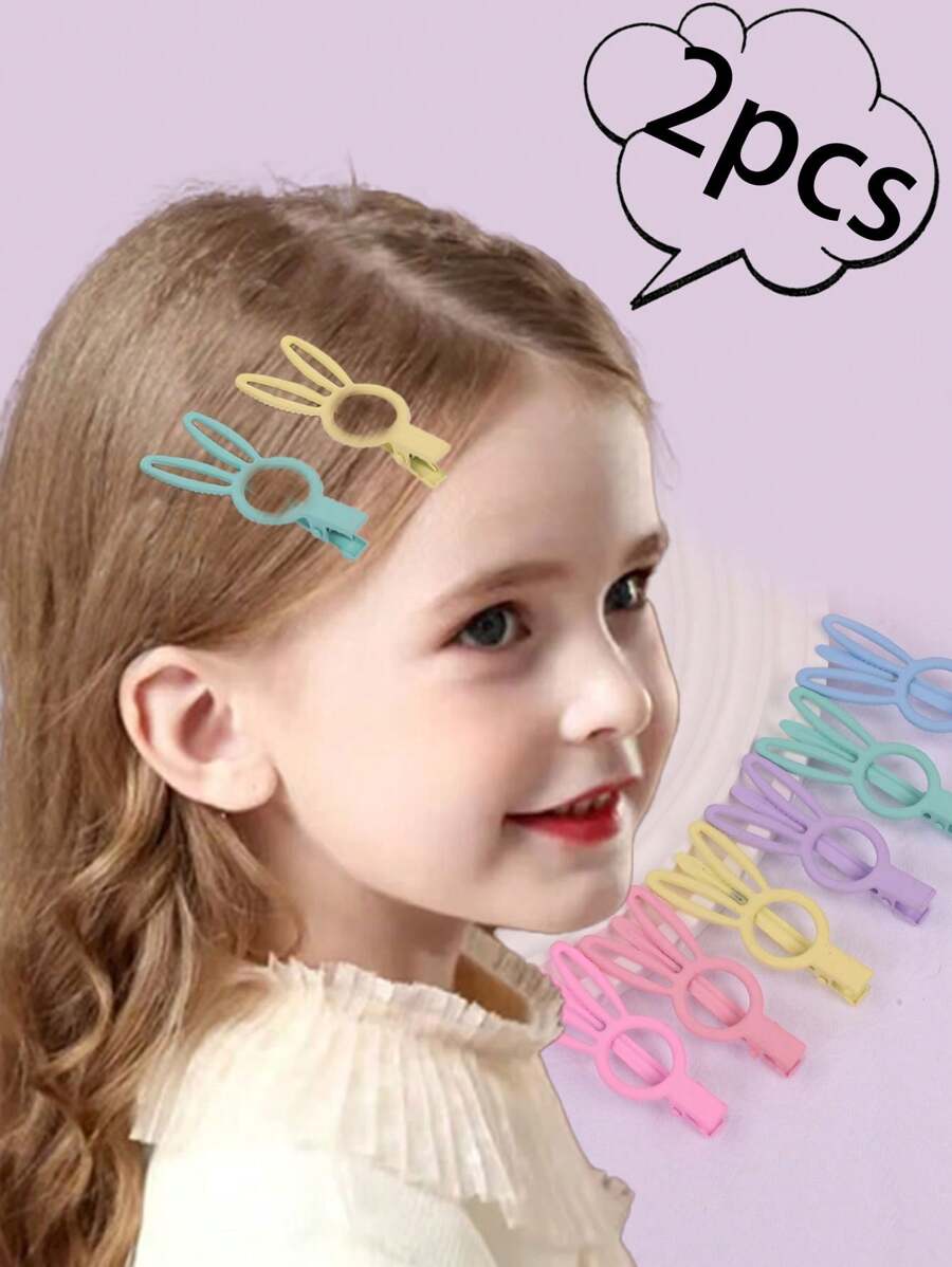 2 件裝兒童磨砂彩色兔形髮夾,時尚髮飾,適合瀏海、側髮或後髮女嬰 - 珊瑚粉 - 查看 1
