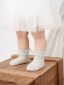 4pairs/Pack Children's Double Needle Comfortable Frilled Lace Cuff Ankle Socks, Loose Mouth For Newborn Baby Girls - Multicolor - View 11