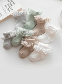 4pairs/Pack Children's Double Needle Comfortable Frilled Lace Cuff Ankle Socks, Loose Mouth For Newborn Baby Girls - Multicolor - View 6