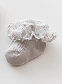 4pairs/Pack Children's Double Needle Comfortable Frilled Lace Cuff Ankle Socks, Loose Mouth For Newborn Baby Girls - Multicolor - View 10